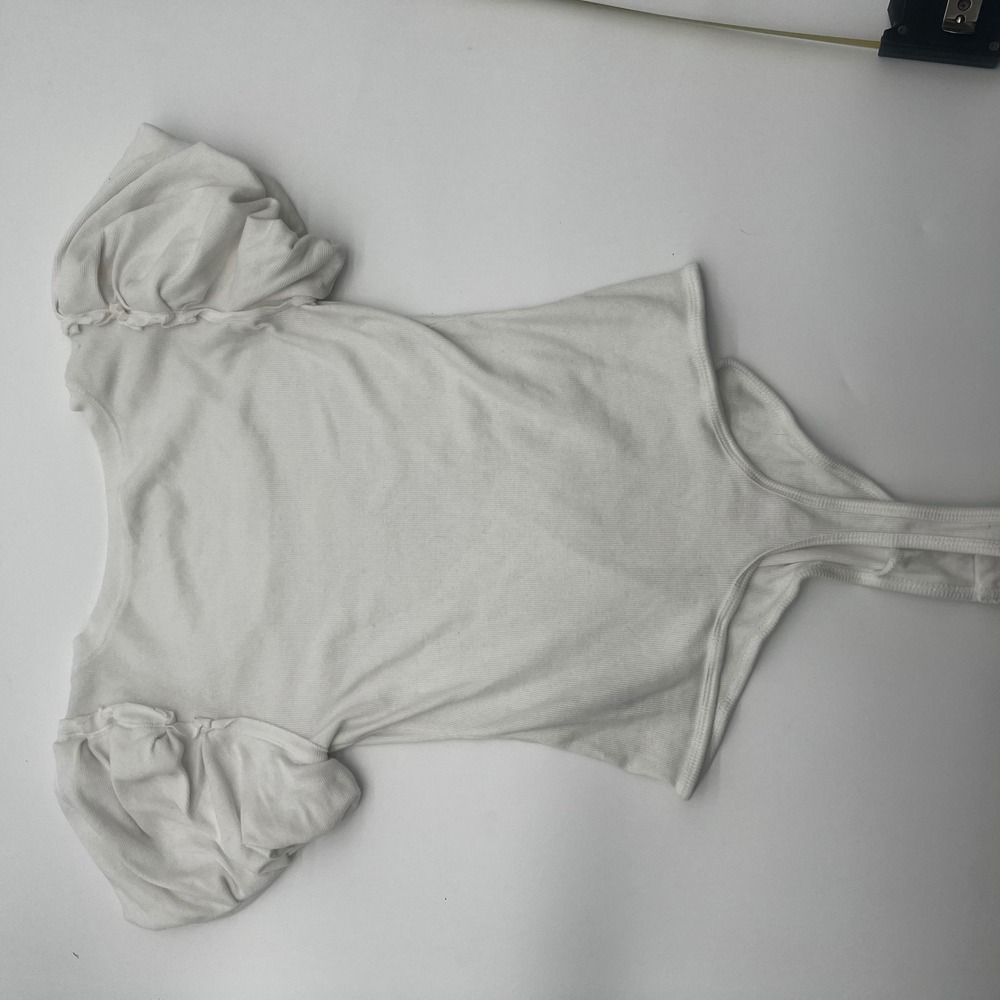 Intimately Free People White Ribbed Puff Sleeve Square Neck Bodysuit OB1892222 M - Picture 8 of 8